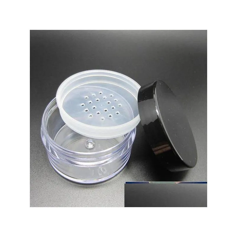 50pcs/lot 10g plastic cosmetic jar empty loose powder vial with sifter portable travel container