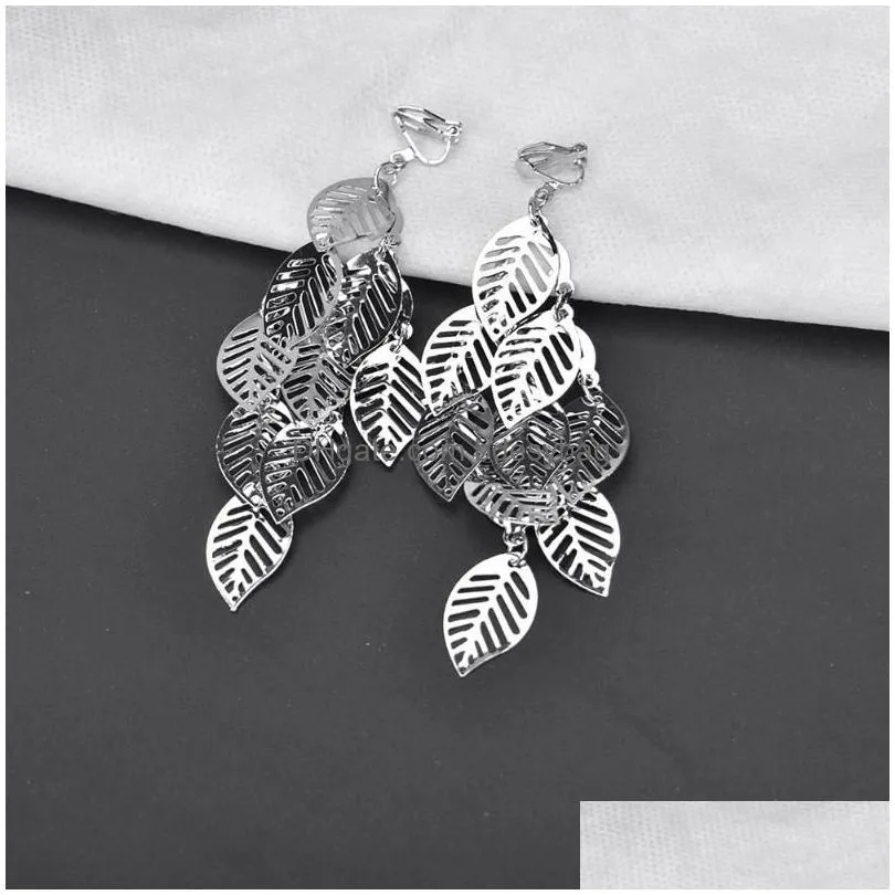 backs earrings non pierced silver color mutilayer leaf clip bohemian ear cuff earring women metal jewelry