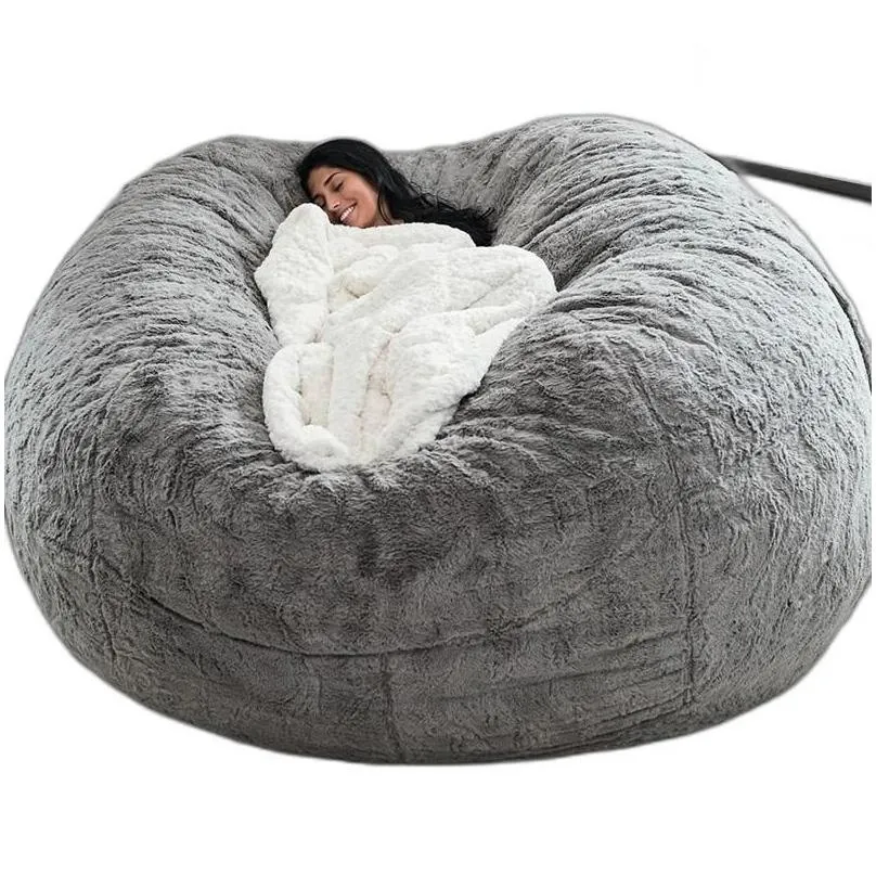 chair covers super large 7ft  fur bean bag cover living room furniture big round soft fluffy faux beanbag lazy sofa bed
