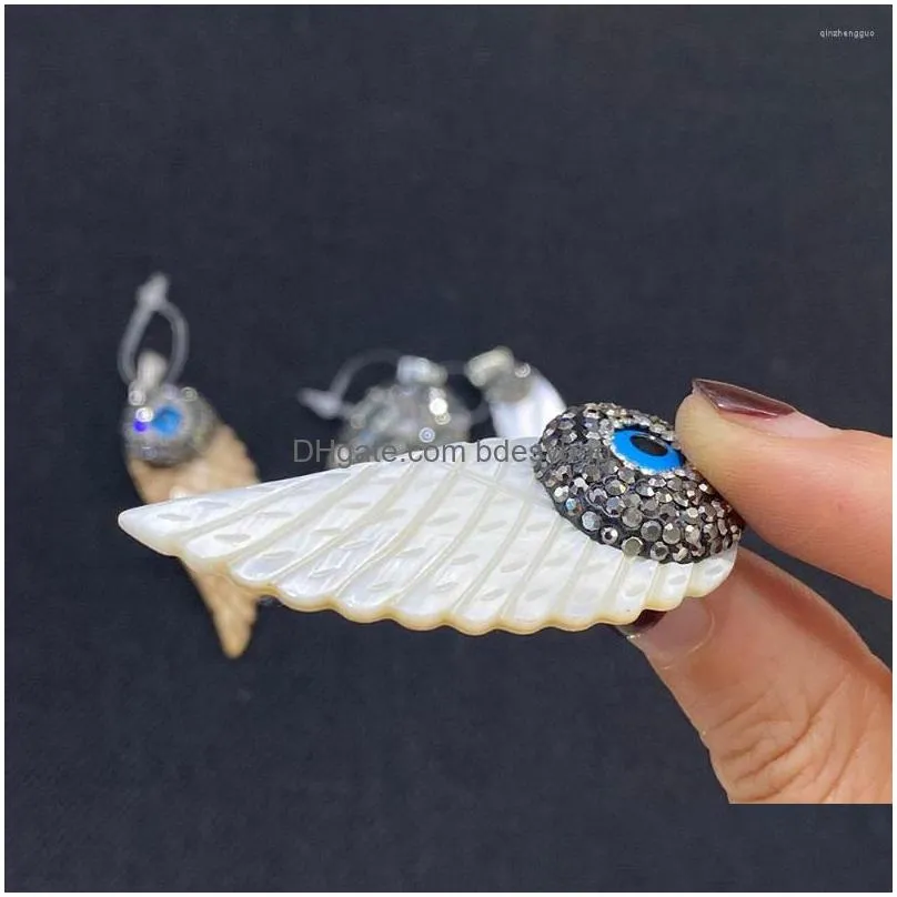 charms natural freshwater shell wing shaped sticky diamond pendant necklace bracelet used for diy jewelry making size 20x5525x60mm