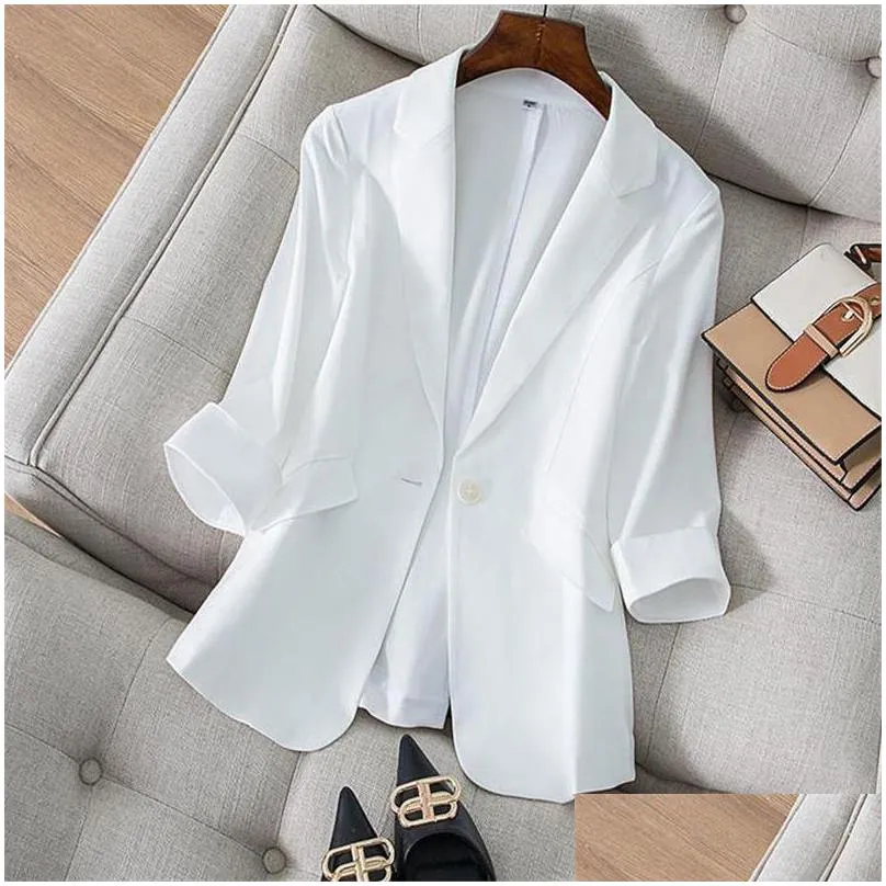 autumn korean slim small suit blazer women solid jacket coat 3/4 sleeve office lady wear femme fashion