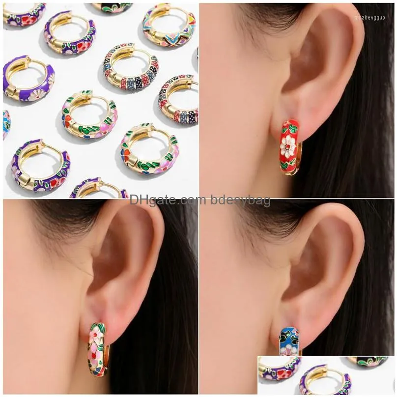 hoop earrings vintage enamel flower trendy geometric statement round circle earring