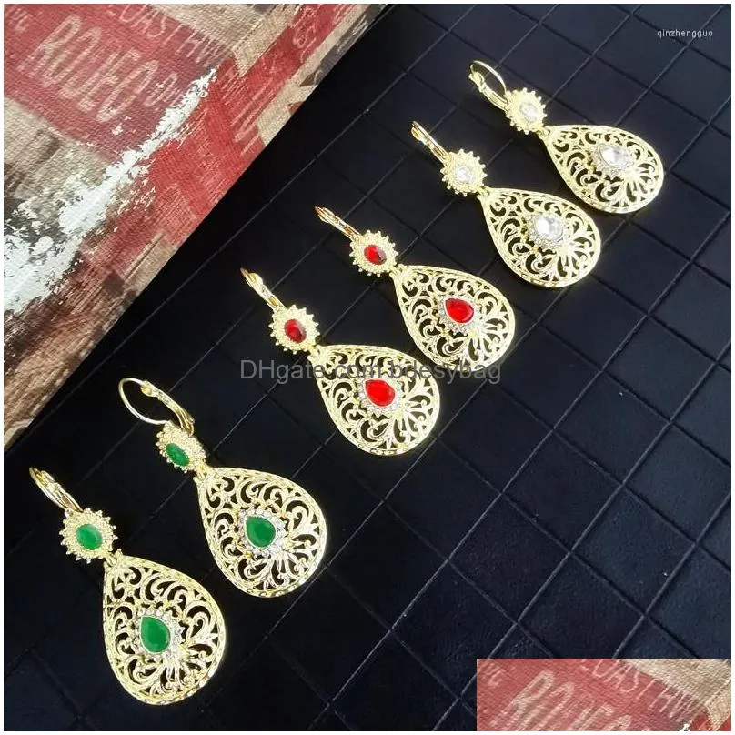 dangle earrings classic moroccan style wedding jewelry hollow pattern noble cut rhinestone ladies