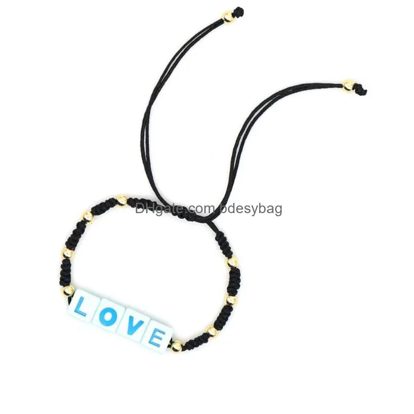 charm bracelets alloy letter love for women summer bracelet braided couple pulseras handwoven rope adjustable jewelry party gift