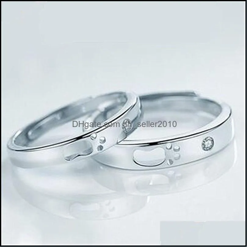 2pcs love couple rings sets zircon couple ring fashion silver jewelry romantic lover silver ring set