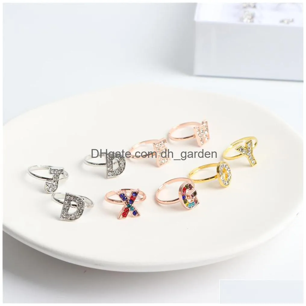 fashion multicolor letter rhinestone crystal rings for women men mix color party gifts jewelry wholesale 50pcs/lot