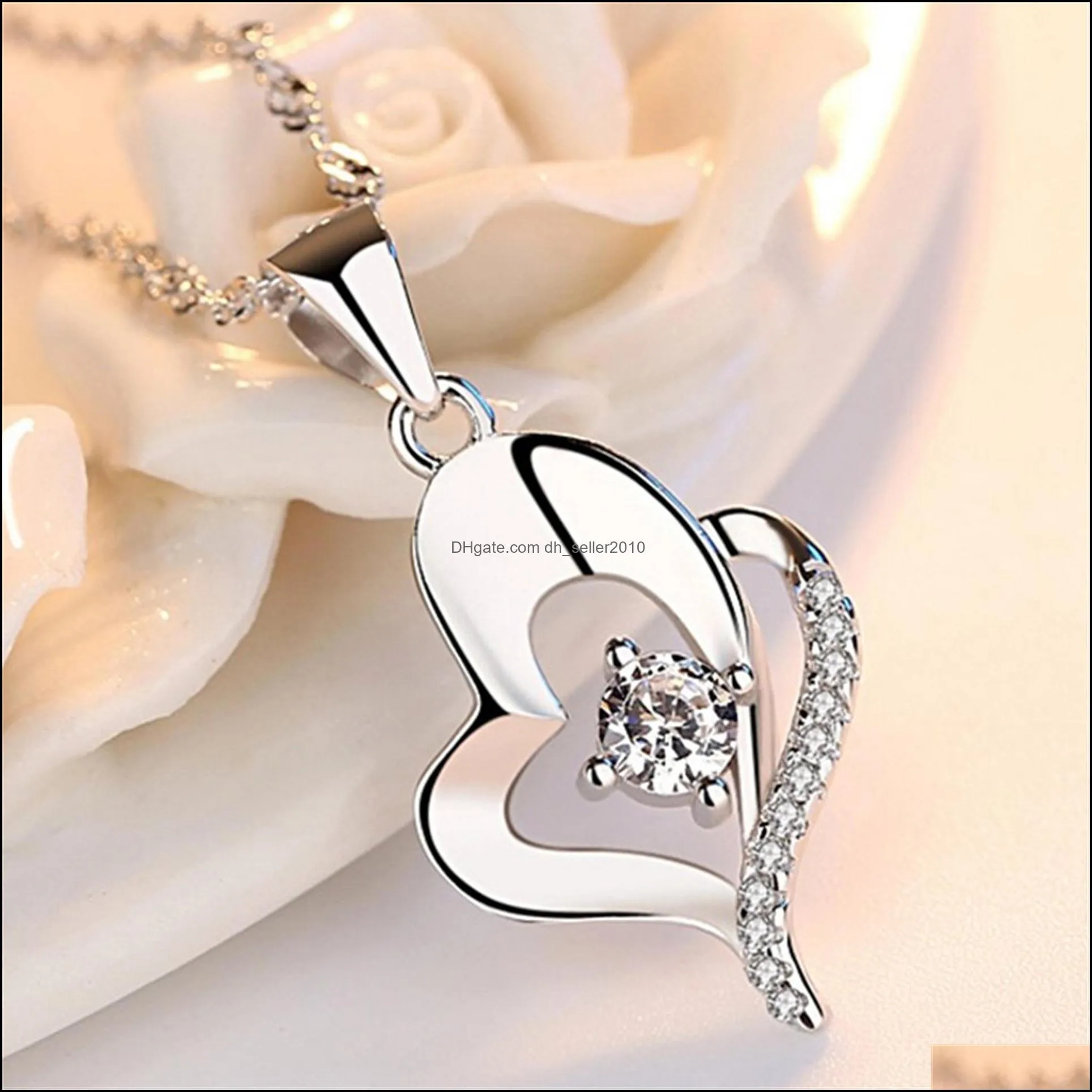 lnrrabc trendy crystal pendant friendship shape small love heart long chain statement necklace stone silver for girlfriend