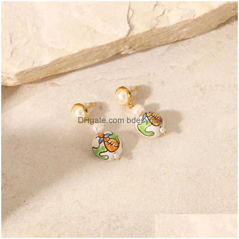 hoop earrings uworld summer 18k gold pearl painted ceramic pendant stud drop for women wedding party gift