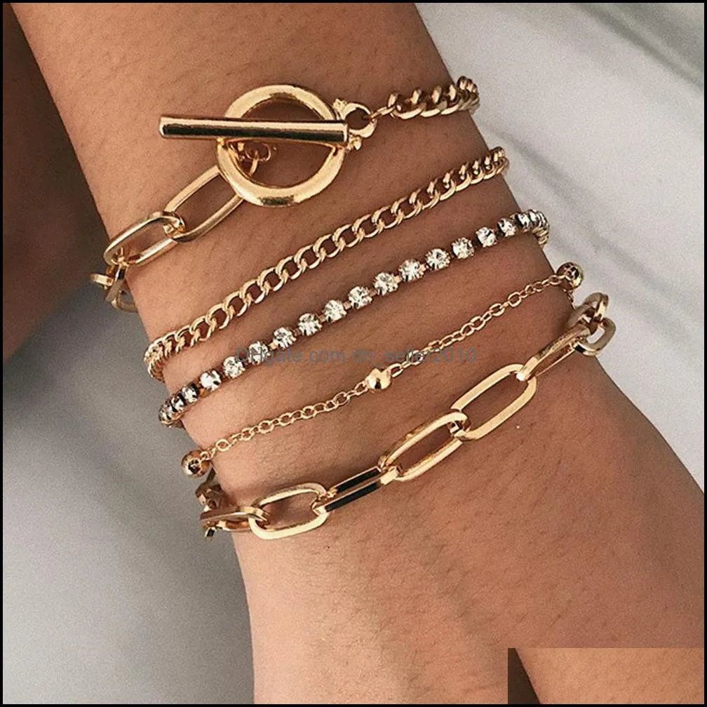 boho thick gold color charm bracelets bangles fashion jewelry 4pcs punk curb cuban chain bracelets set for women gifts