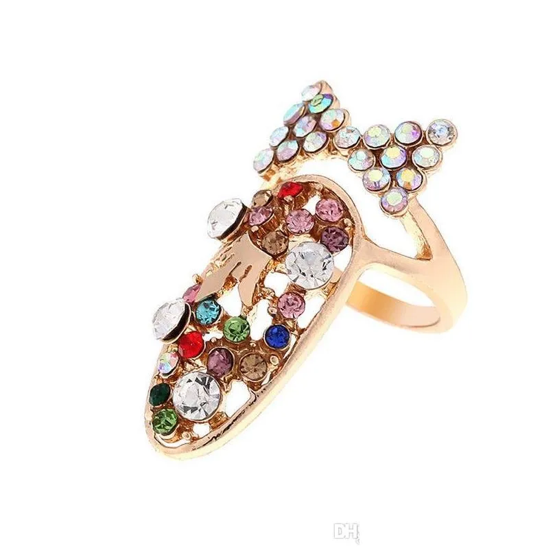 bowknot nail ring charm crown flower crystal finger nail rings for women lady rhinestone fingernail protective fashion jewelry