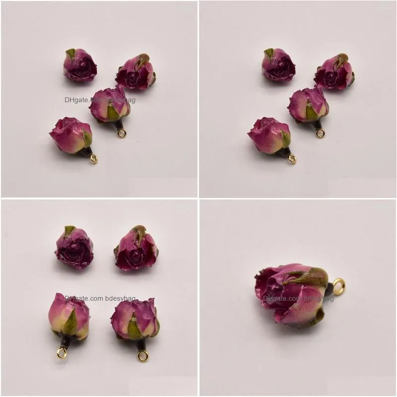 charms rose red epoxy real flower earring making supplies for jewelry pendants ja0343