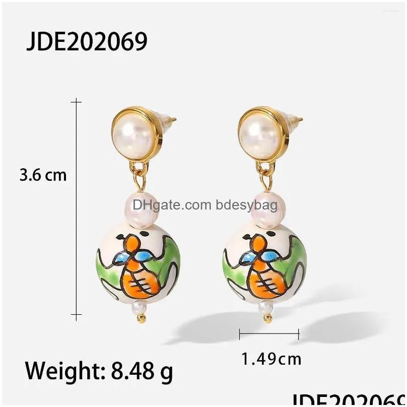 hoop earrings uworld summer 18k gold pearl painted ceramic pendant stud drop for women wedding party gift