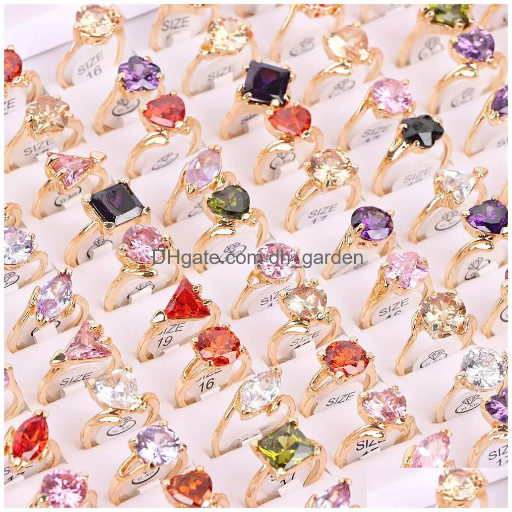 wholesale 20pcs/lot fashion sparkling zircon rings for women colorful engagement wedding jewerly party gift 16mm19mm