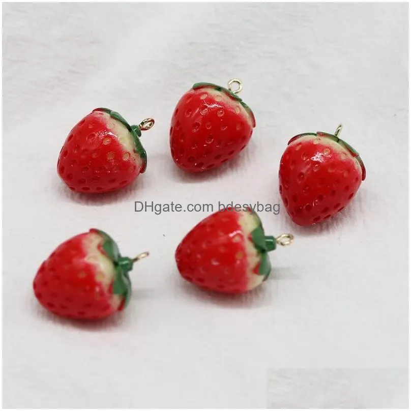 fashion 50pcs/lot 3d style enamel strawberry charm pendant good for diy craft jewelry making 24x19mm