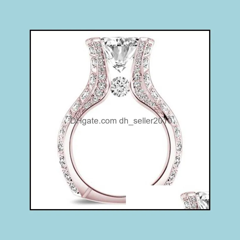 luxury female round full microinlaid zircon ring imitation diamond jewelry for women gift engagement rings