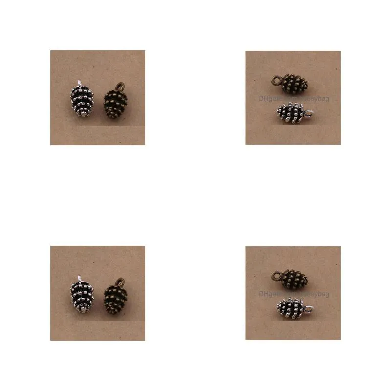 200 pcs 3d pine cone charms pendant antique silver and bronze for option 15mmx9mmx8mm shipping