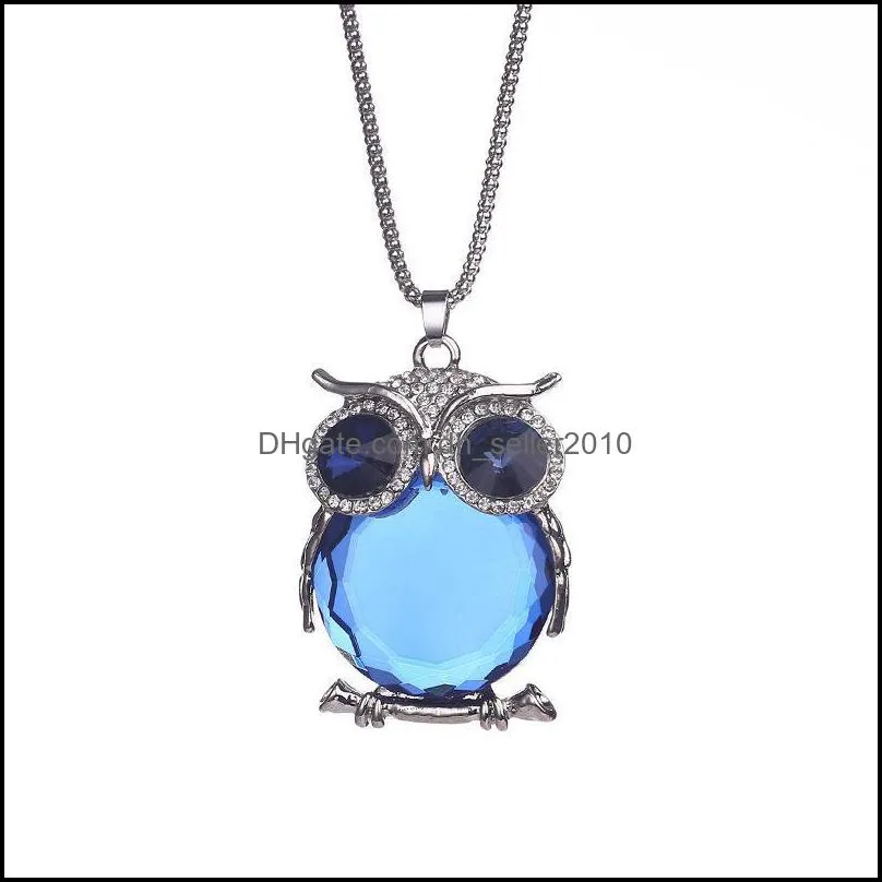 owl rhinestones crystal necklaces clothing accessories sweater long chain necklace