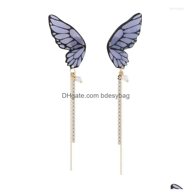 dangle earrings minar fairy clear resin butterfly for women rhinestones long tassel simulation wing wedding jewelry