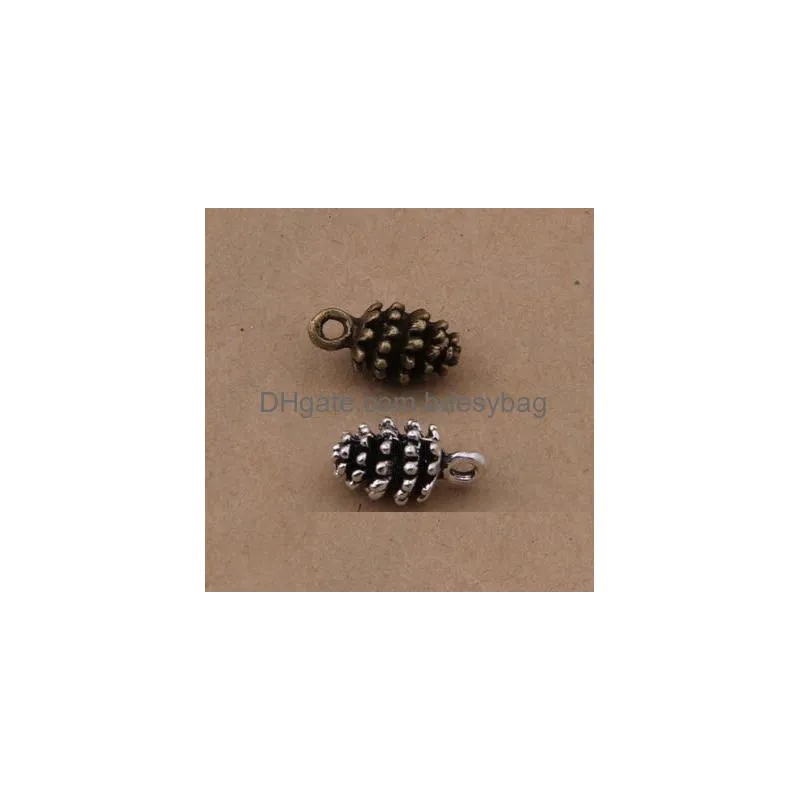 200 pcs 3d pine cone charms pendant antique silver and bronze for option 15mmx9mmx8mm shipping
