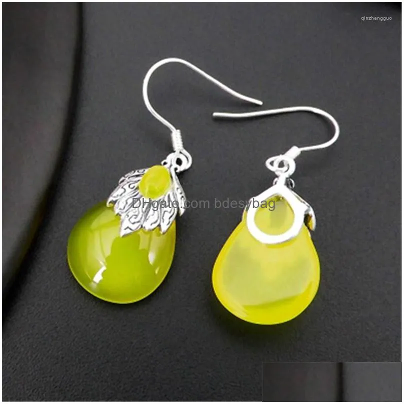 dangle earrings lybuy 925 sterling silver garnet yellow agates green drop for ladies