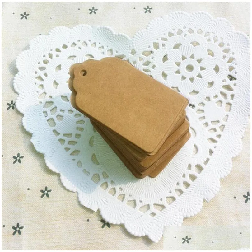 wholesale100pcs diy kraft paper tags brown lace scallop head label luggage wedding note blank price hang tag kraft gift 5x3cm