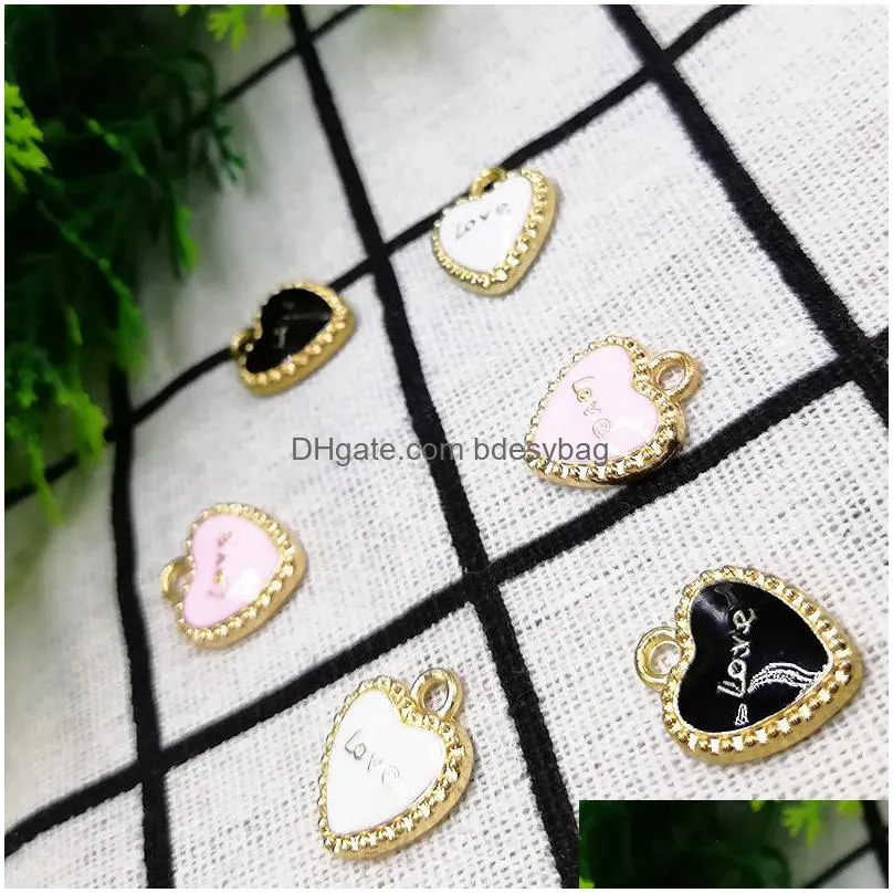 120pcs/lot small love heart charms pendant gold plated and colorful enamel fun 13x16mm good for craft