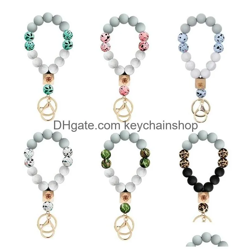 key ring bead bracelet party favor butterfly wooden beads camouflage wristband wrist keychain pendant prevent missing 2903 q2