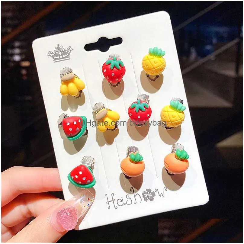 backs earrings 10pcs no hole clip girl kid cartoon animal flower resin ear clips pin holeless accessories jewelry earring