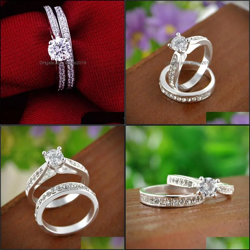 pretty rings set for women men ring bijoux femme fashion jewelry crystal engagement wedding rings set