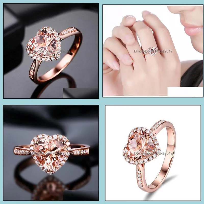 heart rings for women wedding engagement bridal jewelry cubic zirconia stone elegant rose gold silver ring