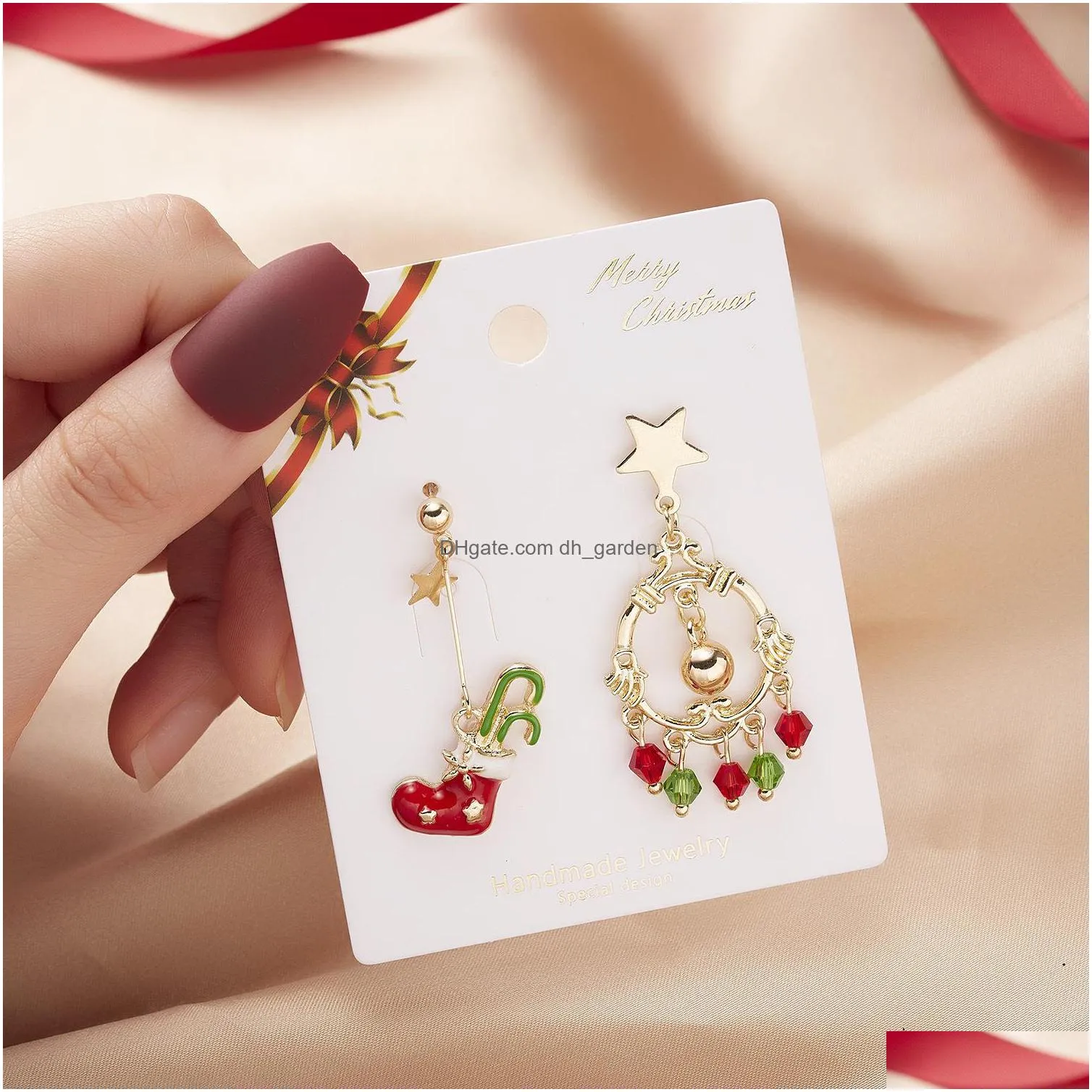 creative christmas boots walking stick bell tassel asymmetric stud earrings personalized accessories for women