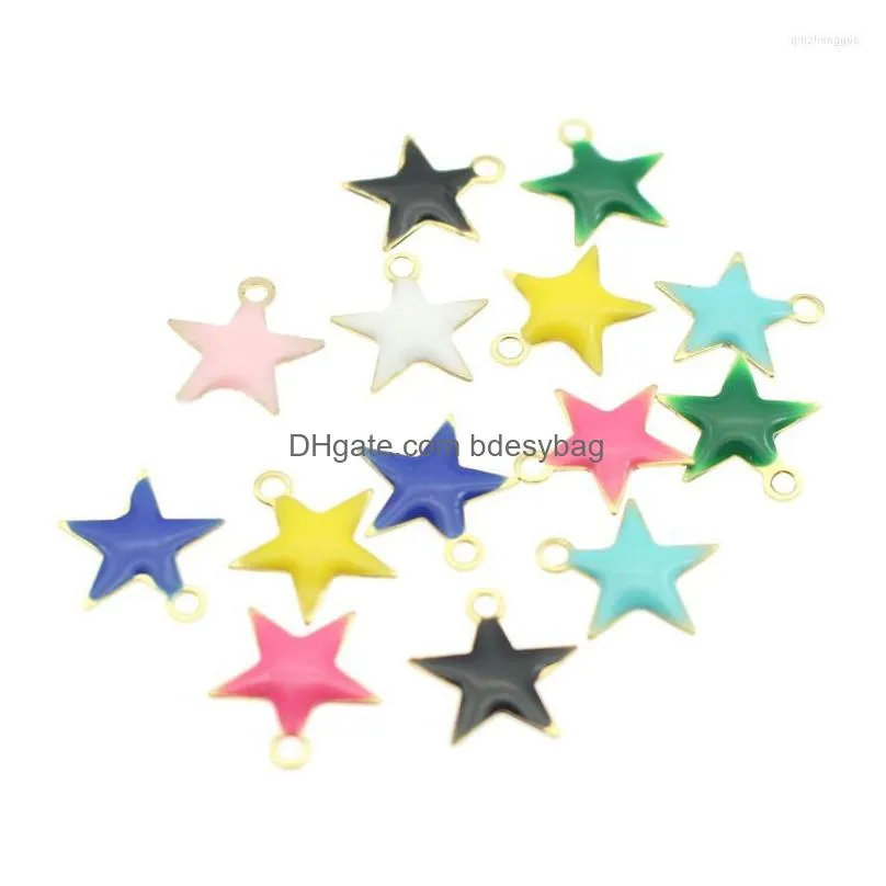 charms 20pcs brass multi color drip oil pentagram pendants diy handmade hanging decoration findings jewelry making accessories