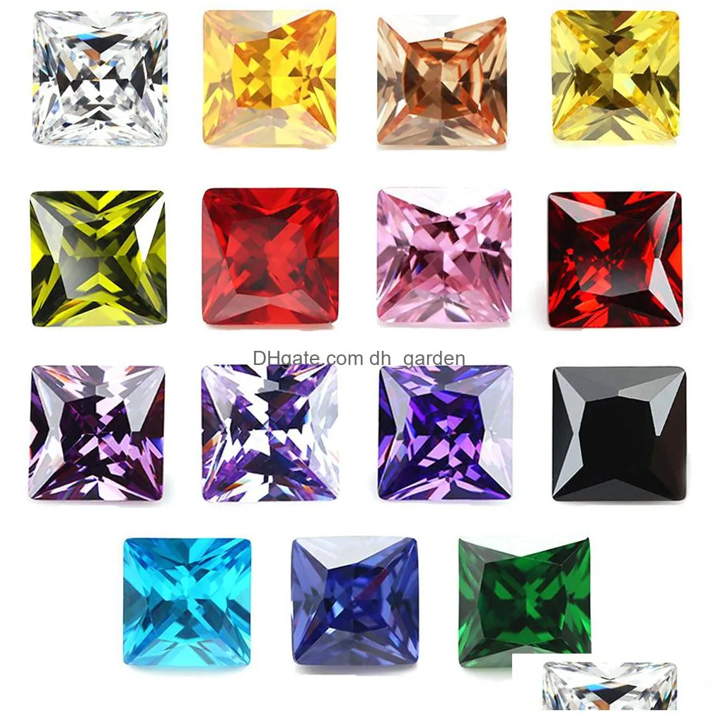 fashion facotry direct mix color loose 30 pcs/ bag 8x8 mm princess faceted cut shape 5a vvs cubic zirconia for jewelry diy