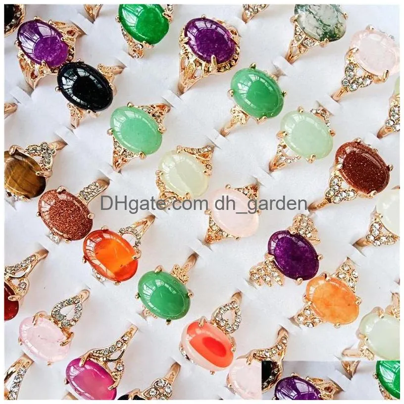 fashion colorful agate tigereye natural stone rings jewelry for women men gold silver plated mix style party gifts wholesale 20pcs/lot