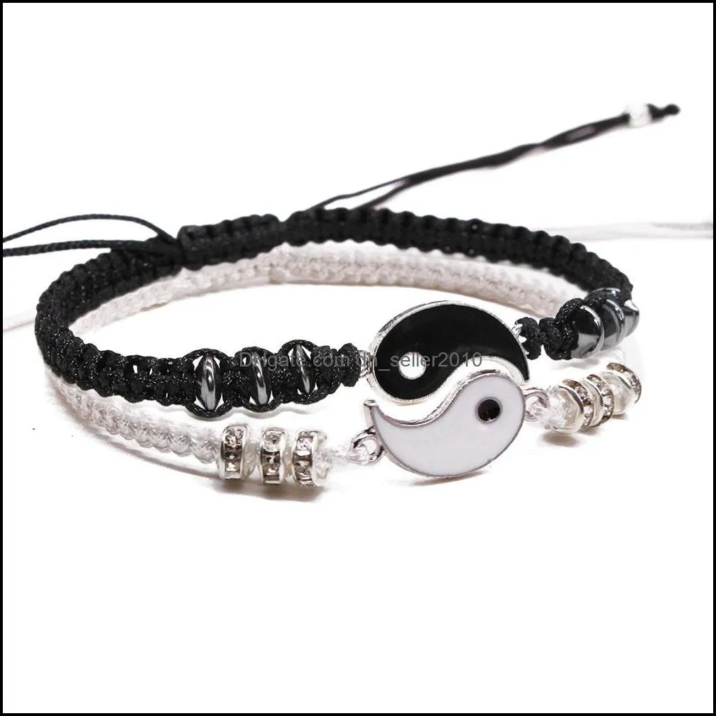 tai chi yin yang couple bracelets alloy pendant adjustable braid chain bracelet matching lover bracelets