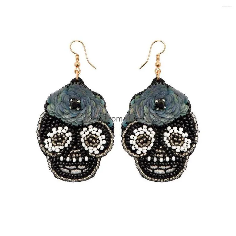 dangle earrings yysunny 2022 halloween handwoven sequins skull rice beads womens