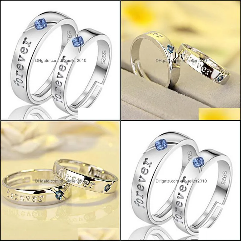 zircon matching couple rings set forever endless love wedding ring for women men charm valentines day jewelry silver ring