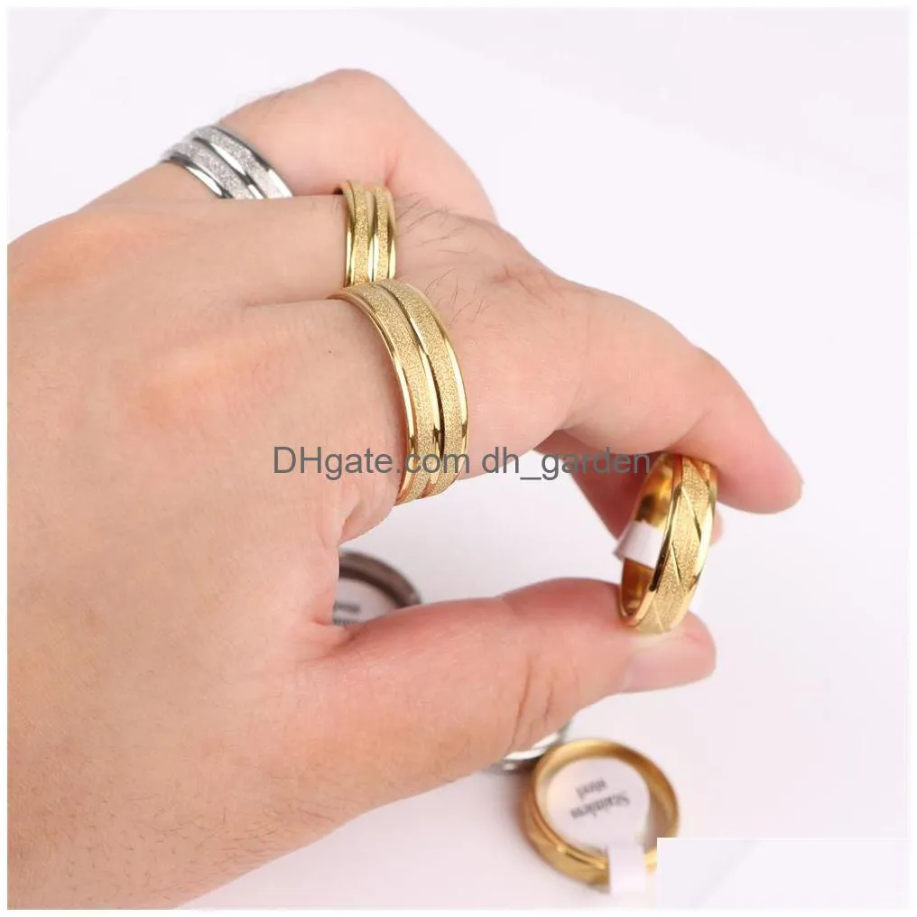 fashion stainless steel frosted couple jewelry rings for women men lovers silver gold color wedding engagement gifts