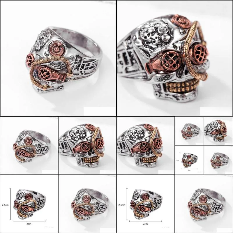 hip hop rings cool gothic carving steel skull ring