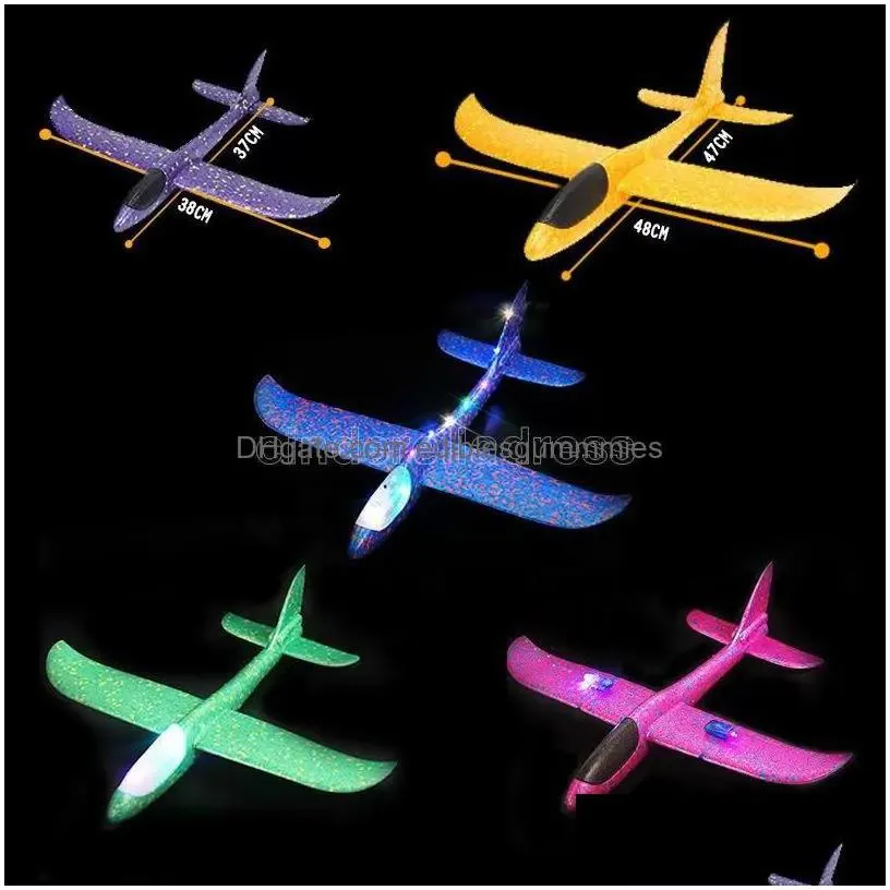 party favor diy hand throw led lighting up flying glider plane toys foam airplane model outdoor games flash luminous for children fy