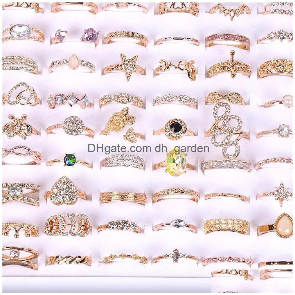 fashion rhinestone rings jewelry for men women wedding engagement party gifts mix gold silver color wholesale 50pcs/lot 17mm20mm