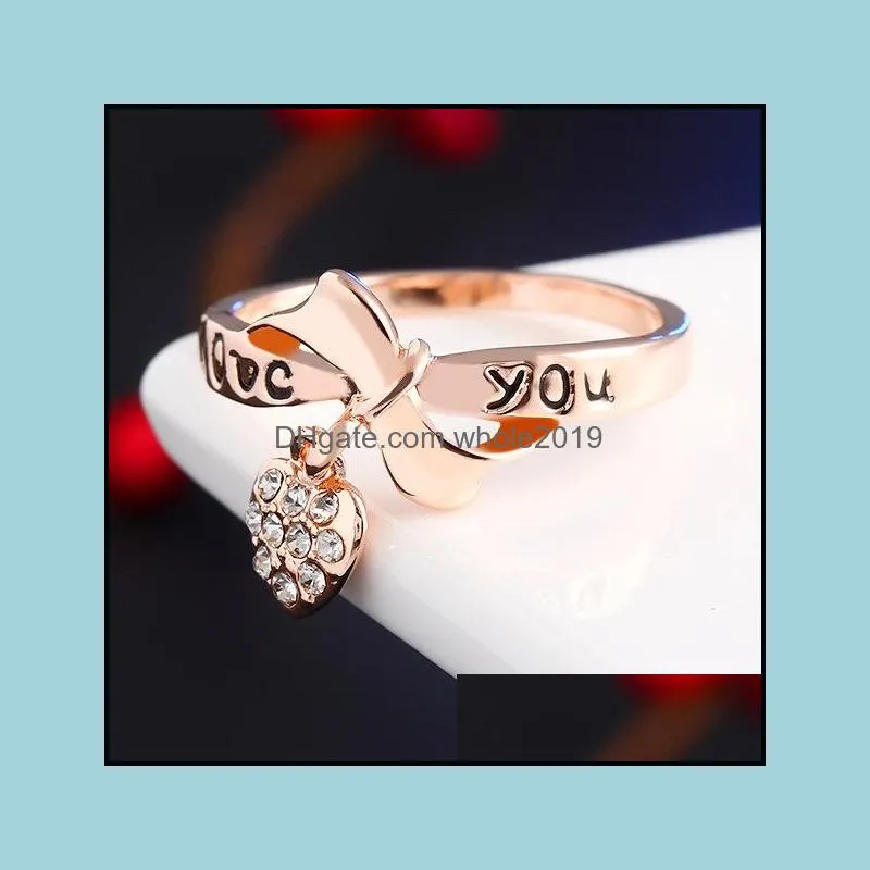 pretty ring for women diamond heart 18k rose gold plated cubic zirconia sapphire gemstone rings wedding ring set