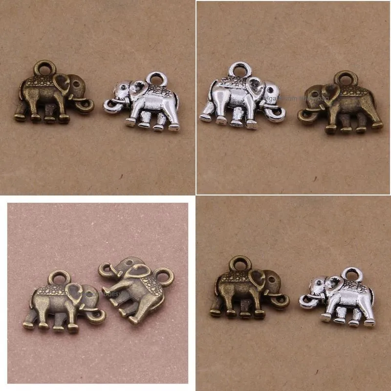 600 pcs 12x14mm zinc alloy antique silver antique bronze elephant diy charms pendantske charm pendant beads