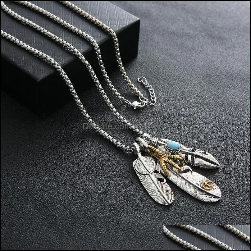 retro tide necklace long male and female common feather pendant takahashi jewelry yuwenlesongshi hang hair chain