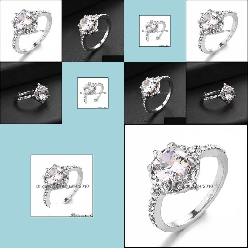 bridal elegant rings for women wedding engagement fashion jewelry with full shiny cubic zircon female ring