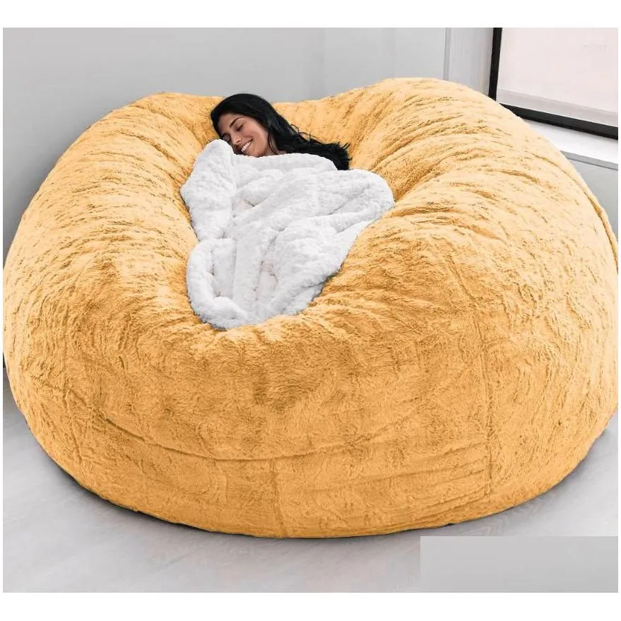 chair covers super large 7ft  fur bean bag cover living room furniture big round soft fluffy faux beanbag lazy sofa bed