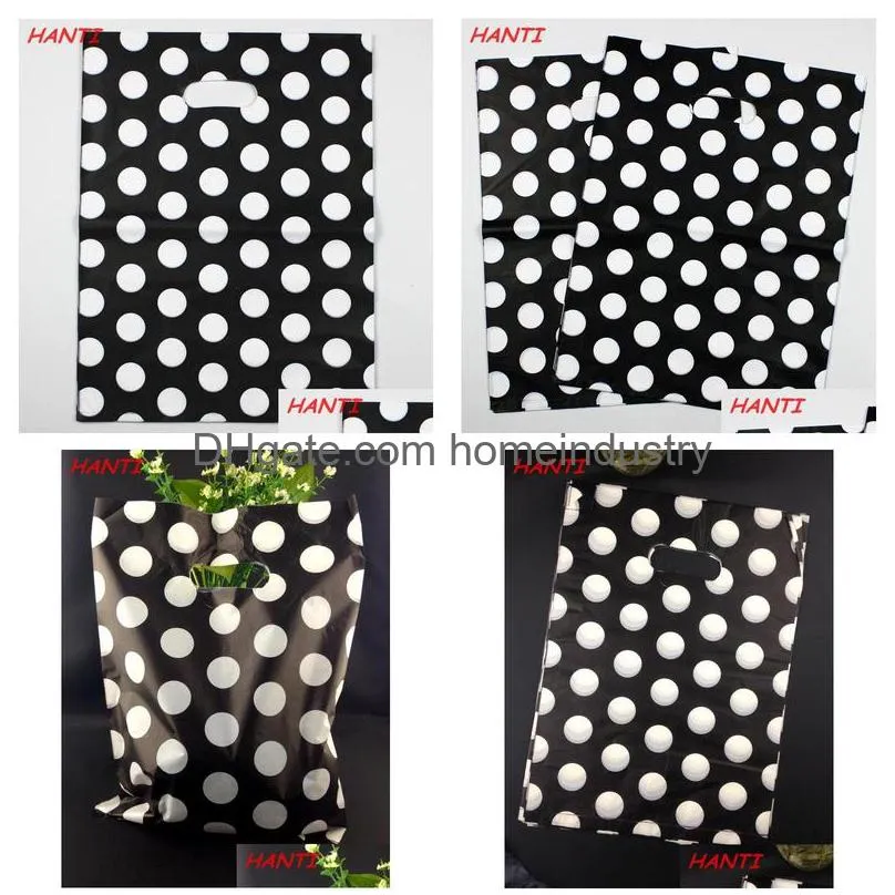 wholesale shipping 100pcs 30x40cm white round dots black gift bag shopping bags plastic hand bags suitable for clothing packaging