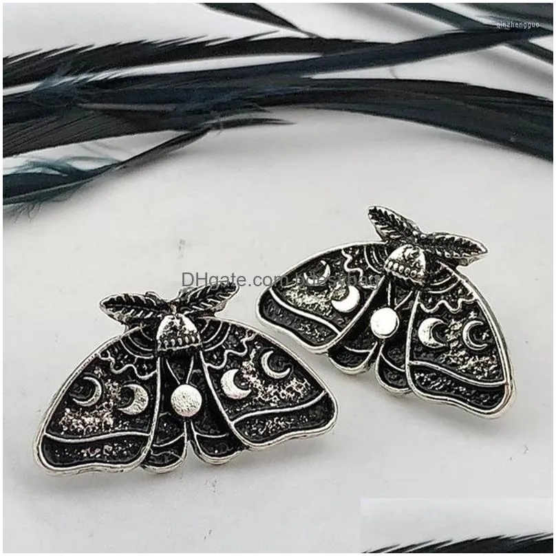 stud earrings 2022 moth silver color moon phase for women female occult fashion jewelry goth insect gifts