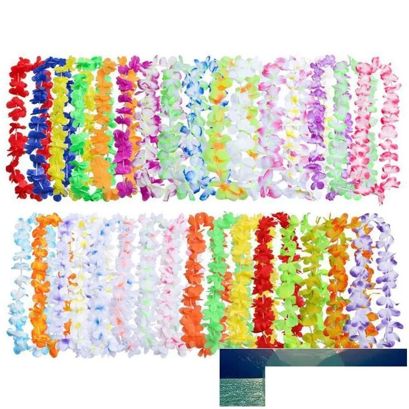 decorative flowers wreaths 50pcs hawaiian leis garland artificial necklace hawaii party supplies beach fun wreath diy gift