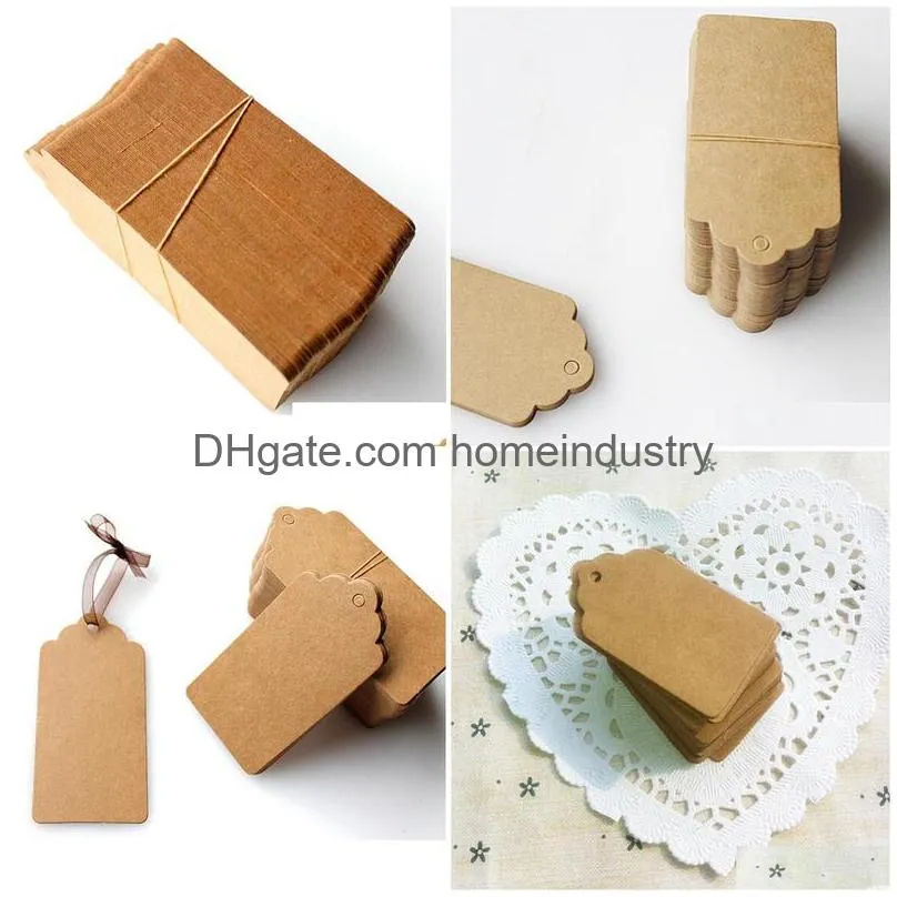 wholesale100pcs diy kraft paper tags brown lace scallop head label luggage wedding note blank price hang tag kraft gift 5x3cm